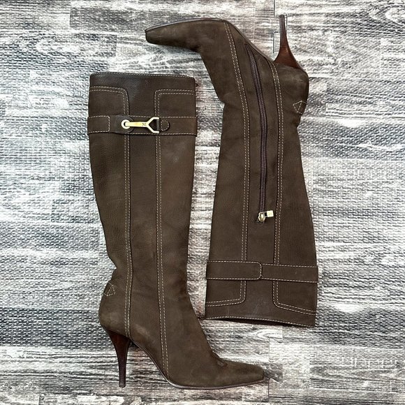 LOUIS VUITTON Leather Heel Boots Square Toe US 7.5 in Brown - Picture 1 of 16